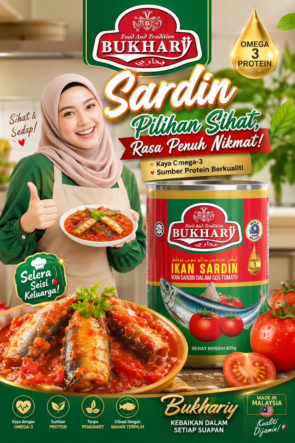 Carton Sardin Dalam Tomato Sos - BUKHARY 425g x 24